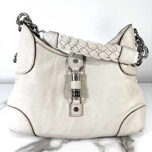 Michael Kors Beige textured Leather Chain Braided Strap Purse Handbag Hobo Bag